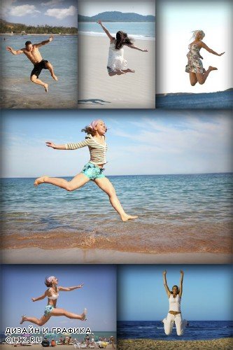 Люди в прыжке на пляже (подборка)