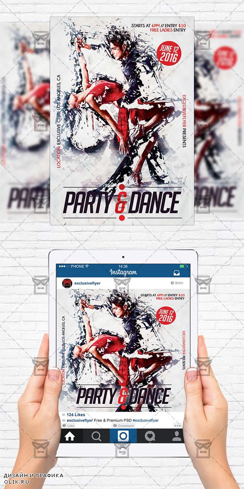 Flyer Template + Instagram Size Flyer - Party and Dance