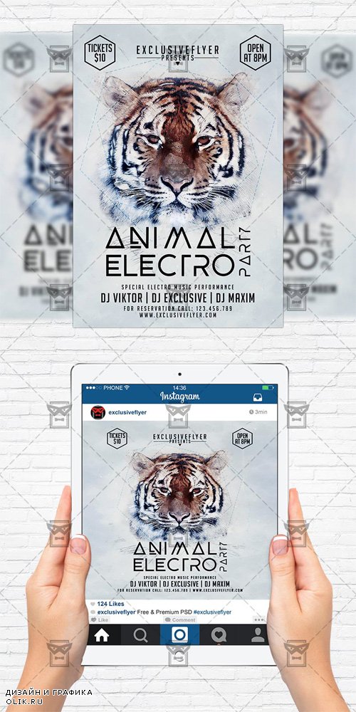 Flyer Template + Instagram Size Flyer - Animal Electro Party