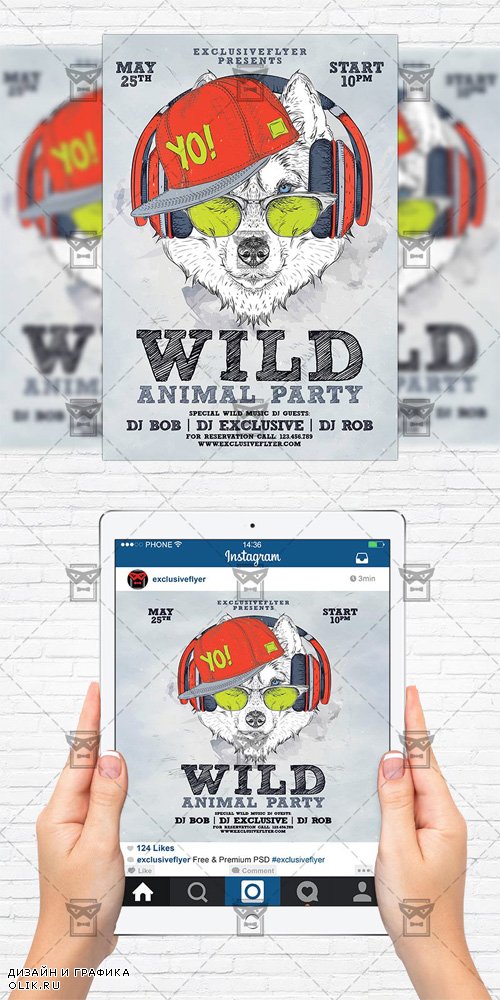 Flyer Template + Instagram Size Flyer - Animal Wild Party