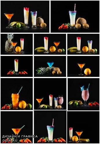 Экзотические фрукты и коктейли - Клипарт / Exotic fruits and cocktails - Clipart