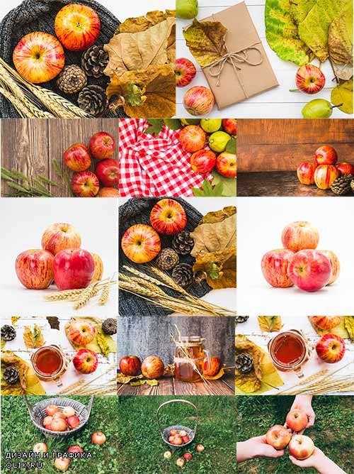 Фоны с яблоками - Растровый клипарт / Backgrounds with apples - Raster clipart