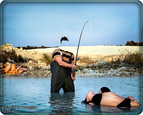 Фотошаблон psd - Необычная рыбалка