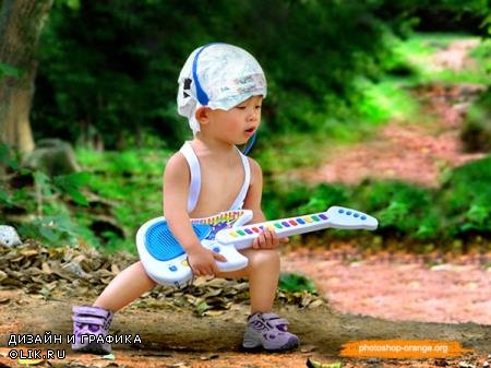Фотошаблон детский - Мальчик с гитарой