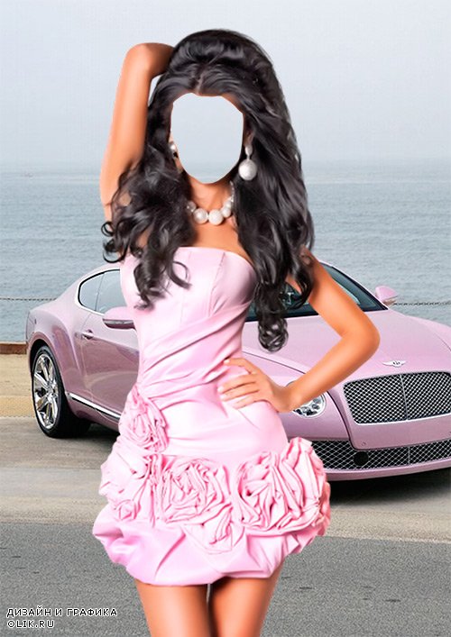 Женский фотошаблон - В розовом платье