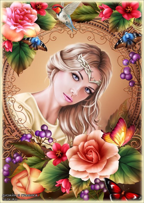 Рамка для Фотошопа - Похожа женщина на розу, она прекрасна и мила, и то поэзия, а проза - чуть что, пронзит шипа игла