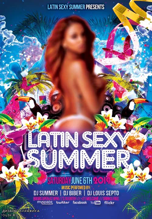 Latin y summer psd flyer template