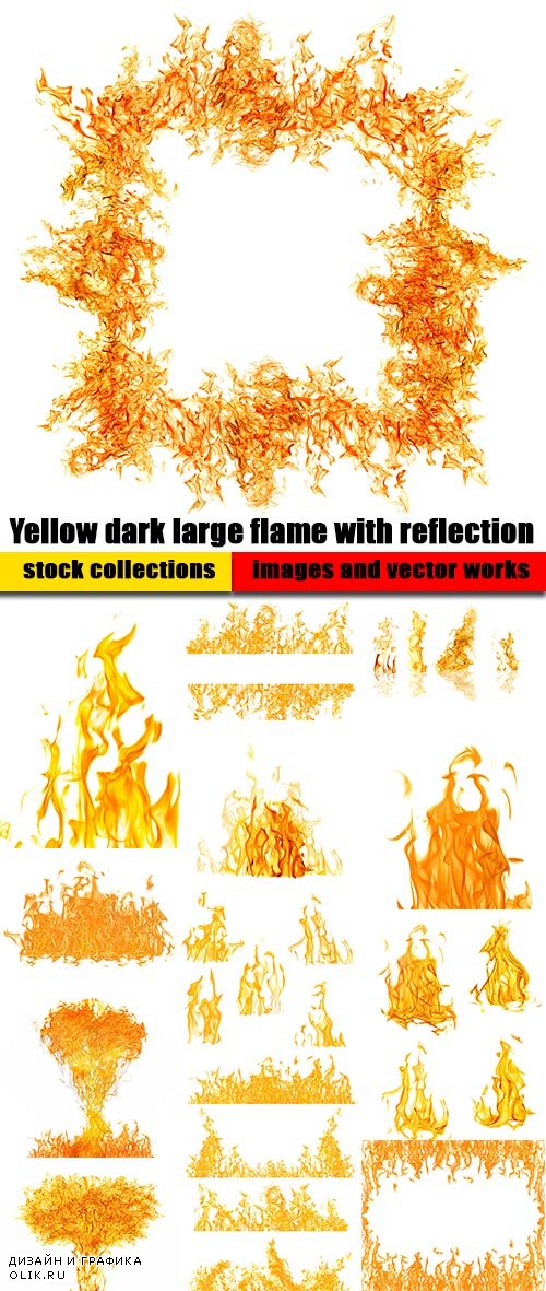 Yellow dark large flame with reflection on white