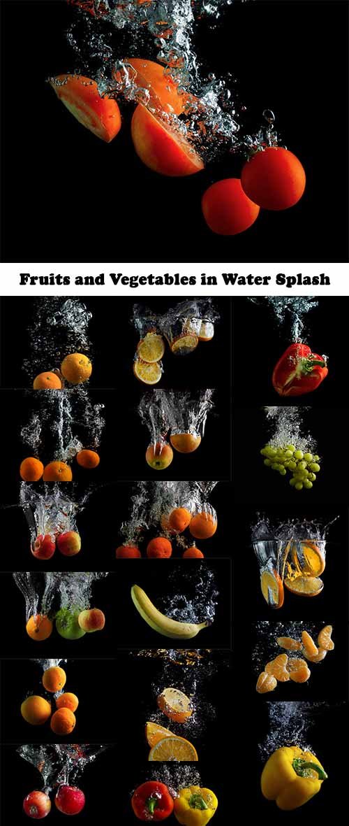 Fruits and Vegetables in Water Splash