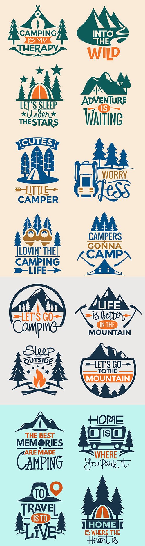 Set of quotes and logos camping and recreation in nature