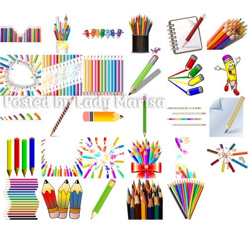 Клипарт на прозрачном фоне - Разноцветные карандаши