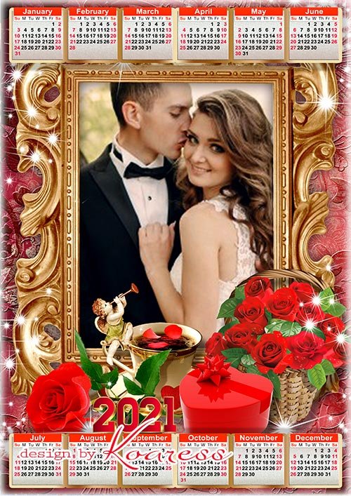 Романтический календарь на 2021 год  - Romantic calendar 2021 for romantic of wedding photo