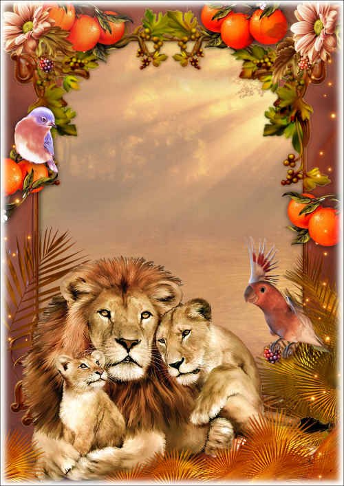 Летняя рамка для фото с семейством львов - Тропический рассвет