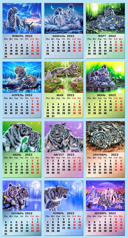 Перекидной календарь на 2022 год - Тигры от Кентаро Нишино