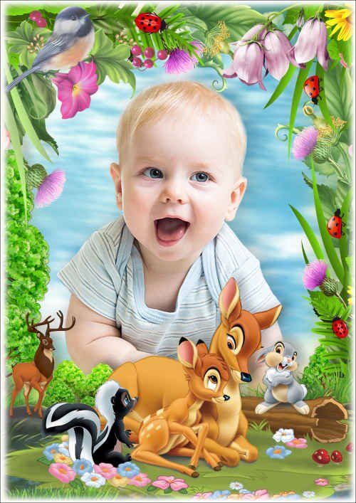 Сказочная рамка для детских фото - Оленёнок Бэмби и его друзья