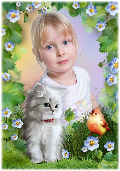 Детская рамка с милым котёнком для оформления фото - Я тебе задушевную песню спою