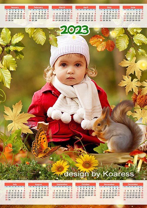 Детский календарь с осенней природой - Осень в парке