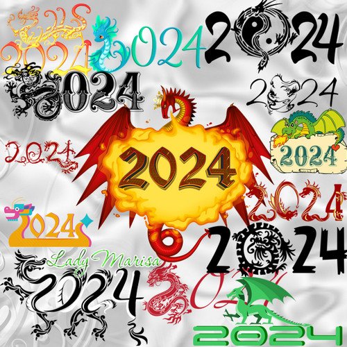 Надпись 2024 с символом года - Драконом