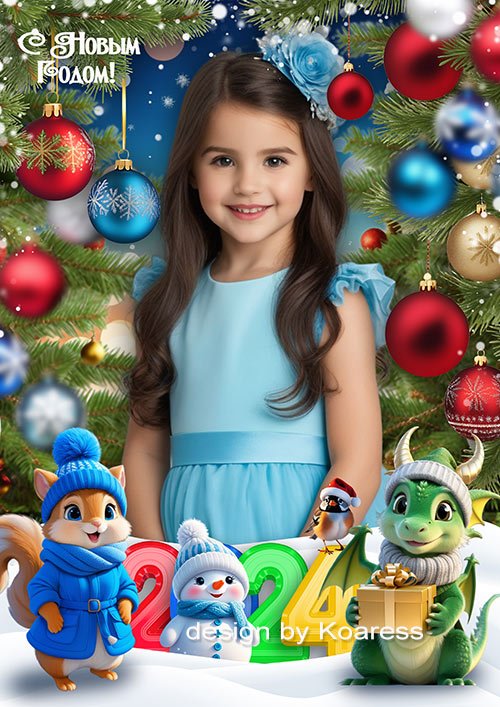 Коллаж для детских новогодних фото 2024 - Возле елки новогодней