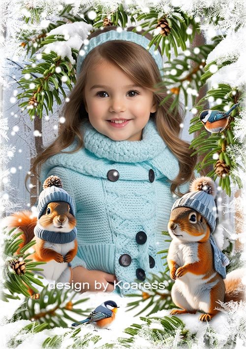 Коллаж для детских зимних портретов - Белочки