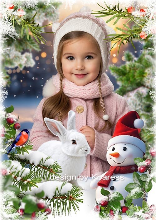 Коллаж для детских зимних портретов - Белый зайчик