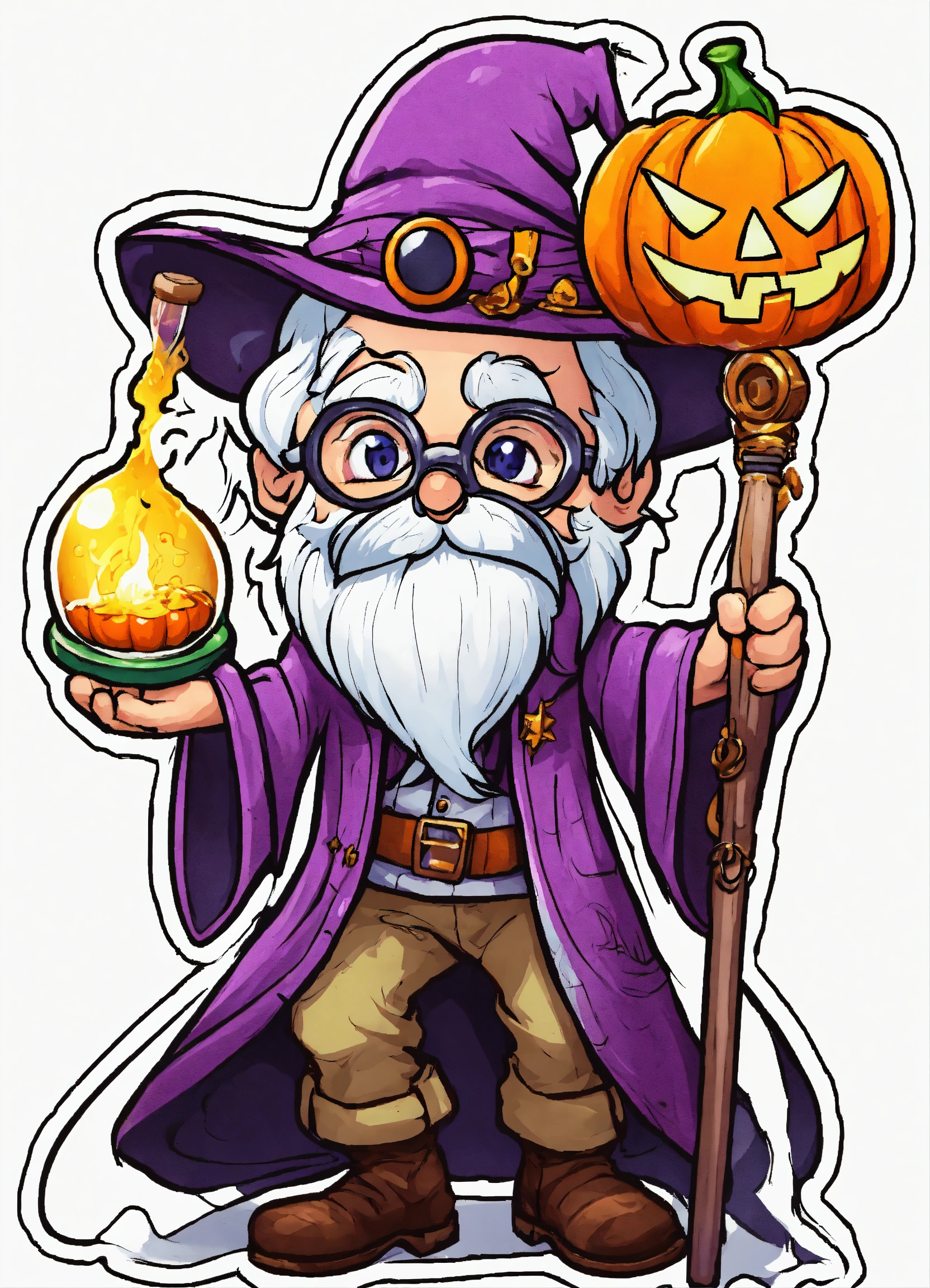 Создайте симпатичного сумасшедшего ученого-волшебника в иллюстрации Хэллоуина