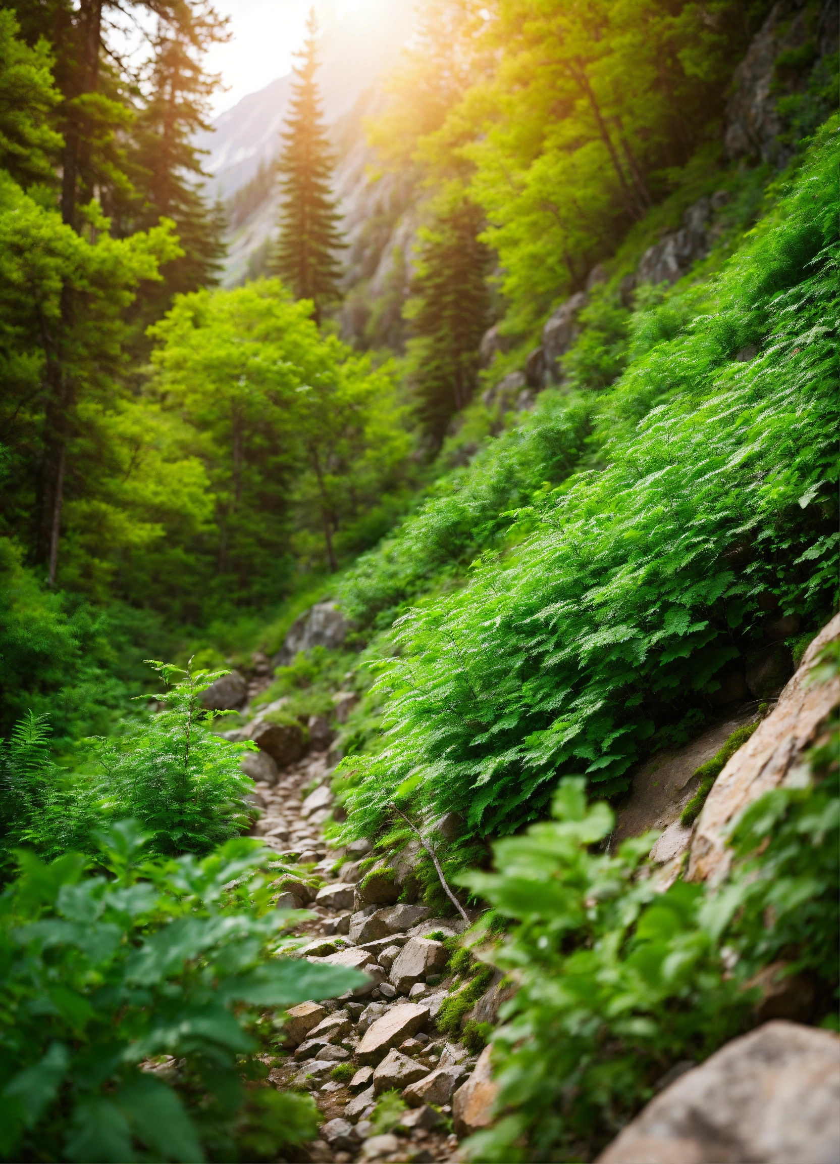 Пышная зелень поднимается по скалистым склонам гор