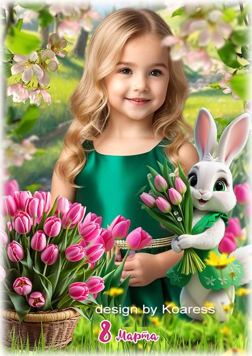 Коллаж для детских весенних портретов - Тюльпаны для мамы