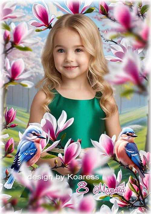 Коллаж для детских весенних портретов - Магнолии