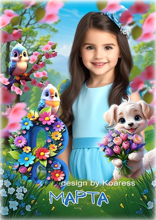 Коллаж для детских весенних портретов 8 Марта - Весеннее поздравление