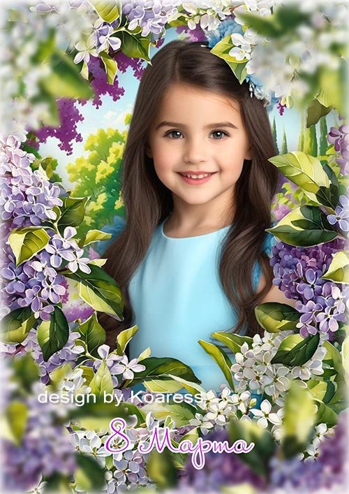 Коллаж для детских весенних портретов 8 Марта - Аромат сирени