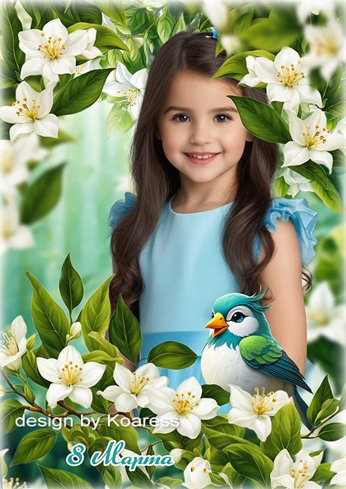 Коллаж для детских весенних портретов 8 Марта - Жасмин