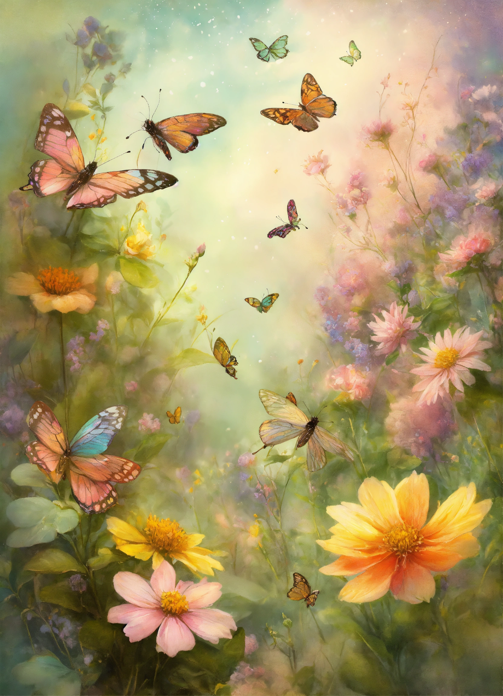Цветы и бабочки летнего сада