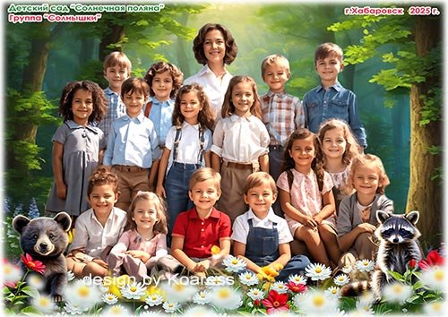 Шаблон детской фоторамки для группового фото - Ребята и зверята