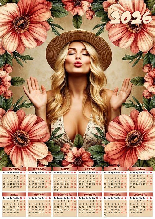 Настенный календарь на 2026 год - Винтажные цветы