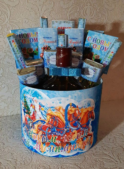 Новогодняя круглая коробка - С новым годом Новогодняя круглая коробка - С новым годом